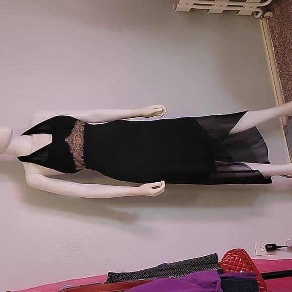 VTG TABOO Grecian Black Assymetric Angled Halter High Waist Castlecore Dress - Picture 2 of 10